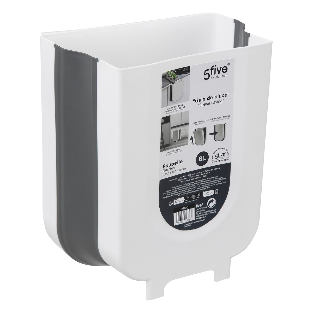 Balde do lixo extensível branco e cinza 8l