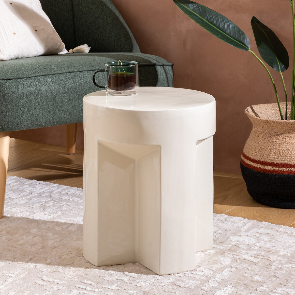 Mesa de apoio KRIZ marfim em cer&acirc;mica D34x41cm