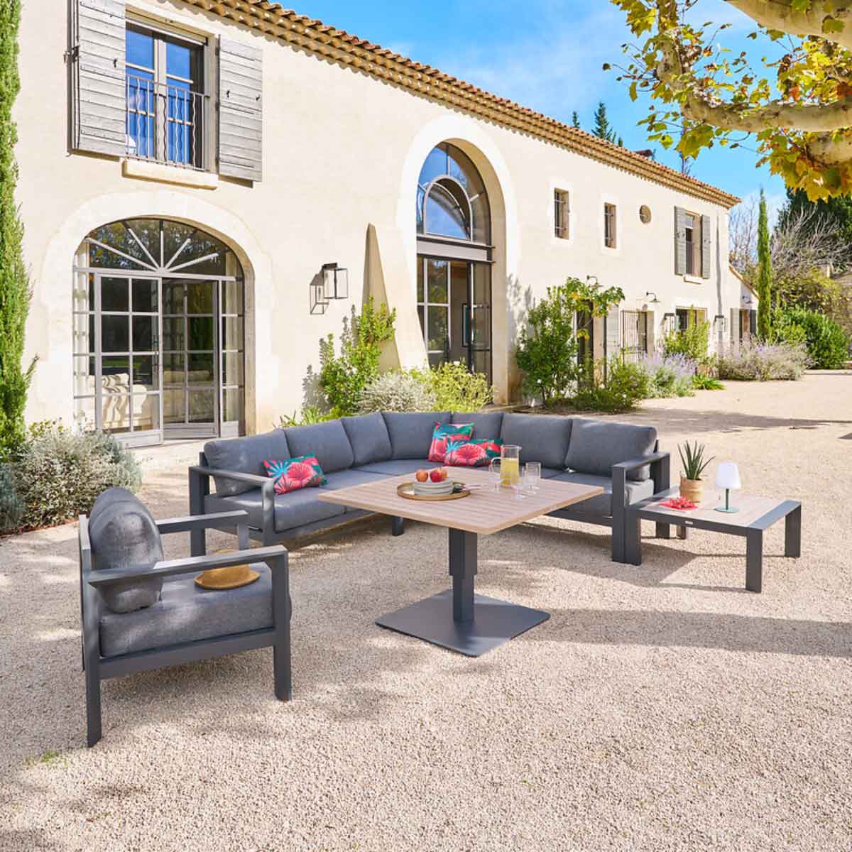 Mesa de centro SALIMIA elev&aacute;vel cinza