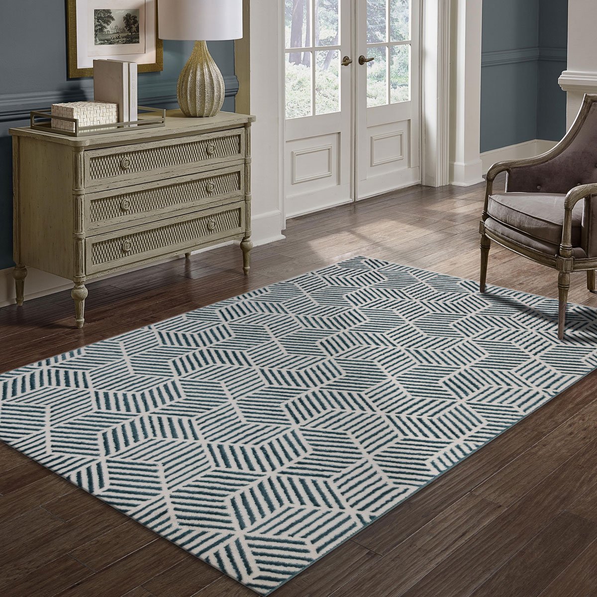 Tapete ZAHA geom&eacute;trico azul 80x150cm