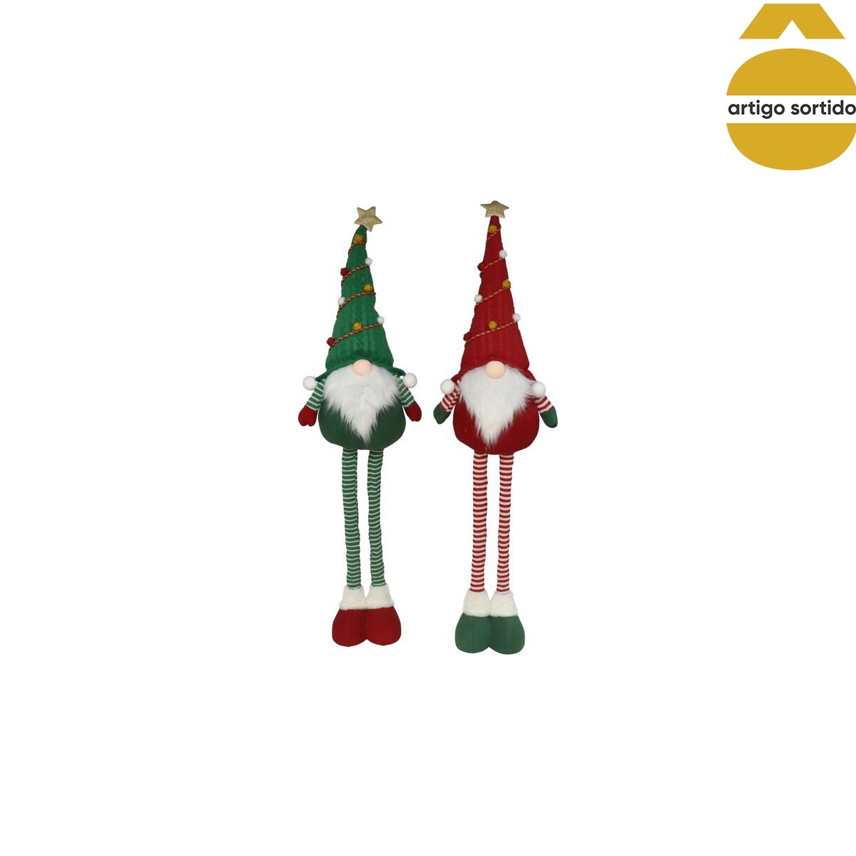 Figura gnomo extensível com pompom 30x20x118cm