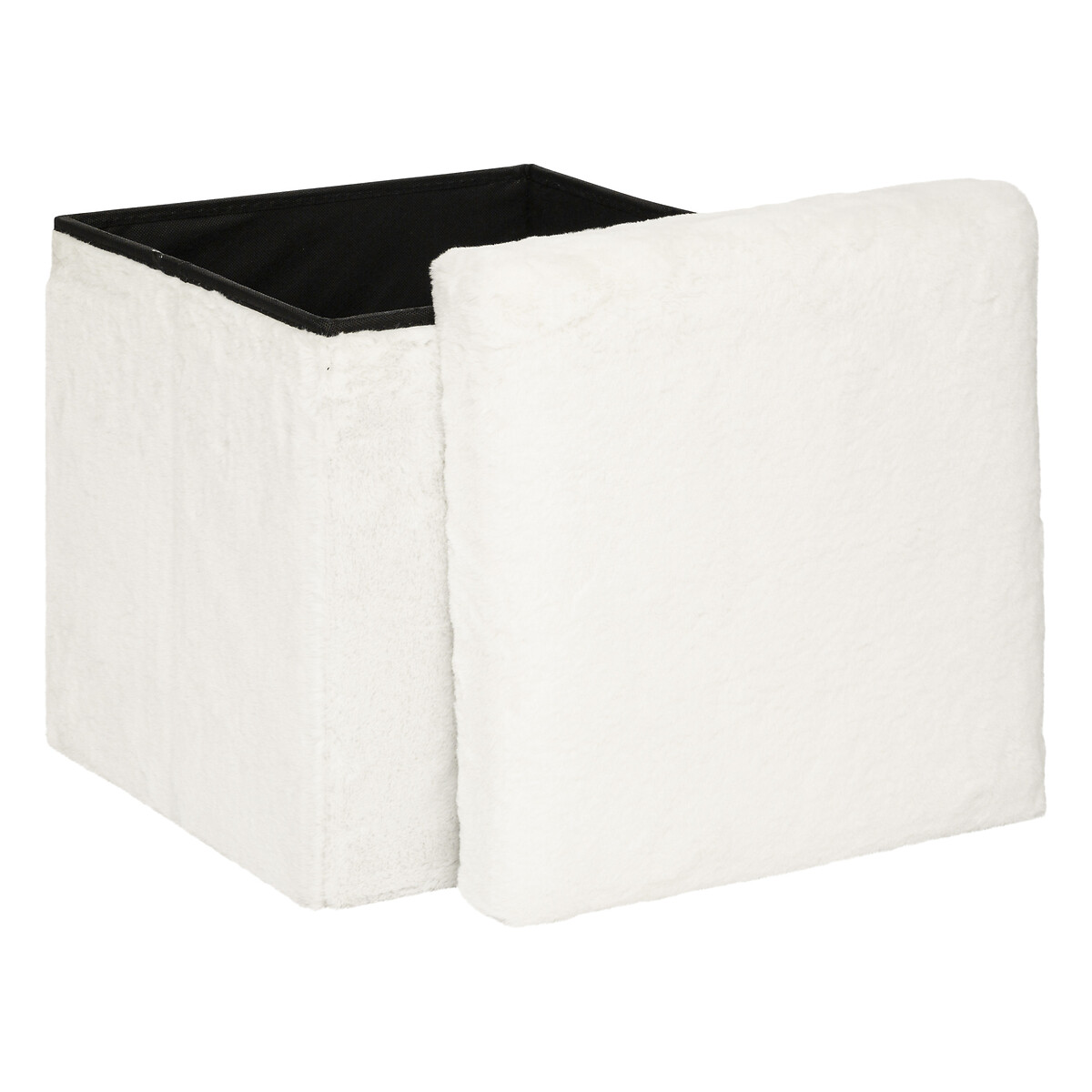 Pufe com arrumação em pelo branco EZZIO,  Pufe com arrumação em pelo branco EZZIO