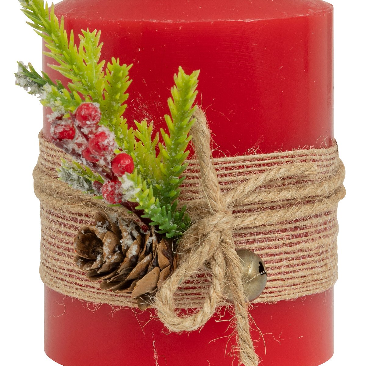 Vela com pinhas e bagas vermelha 12,5cm