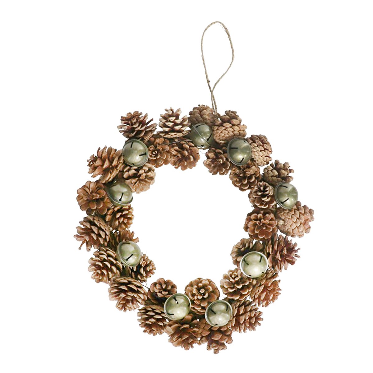 Coroa decorativa com pinhas e guizos,  Coroa decorativa com pinhas e guizos