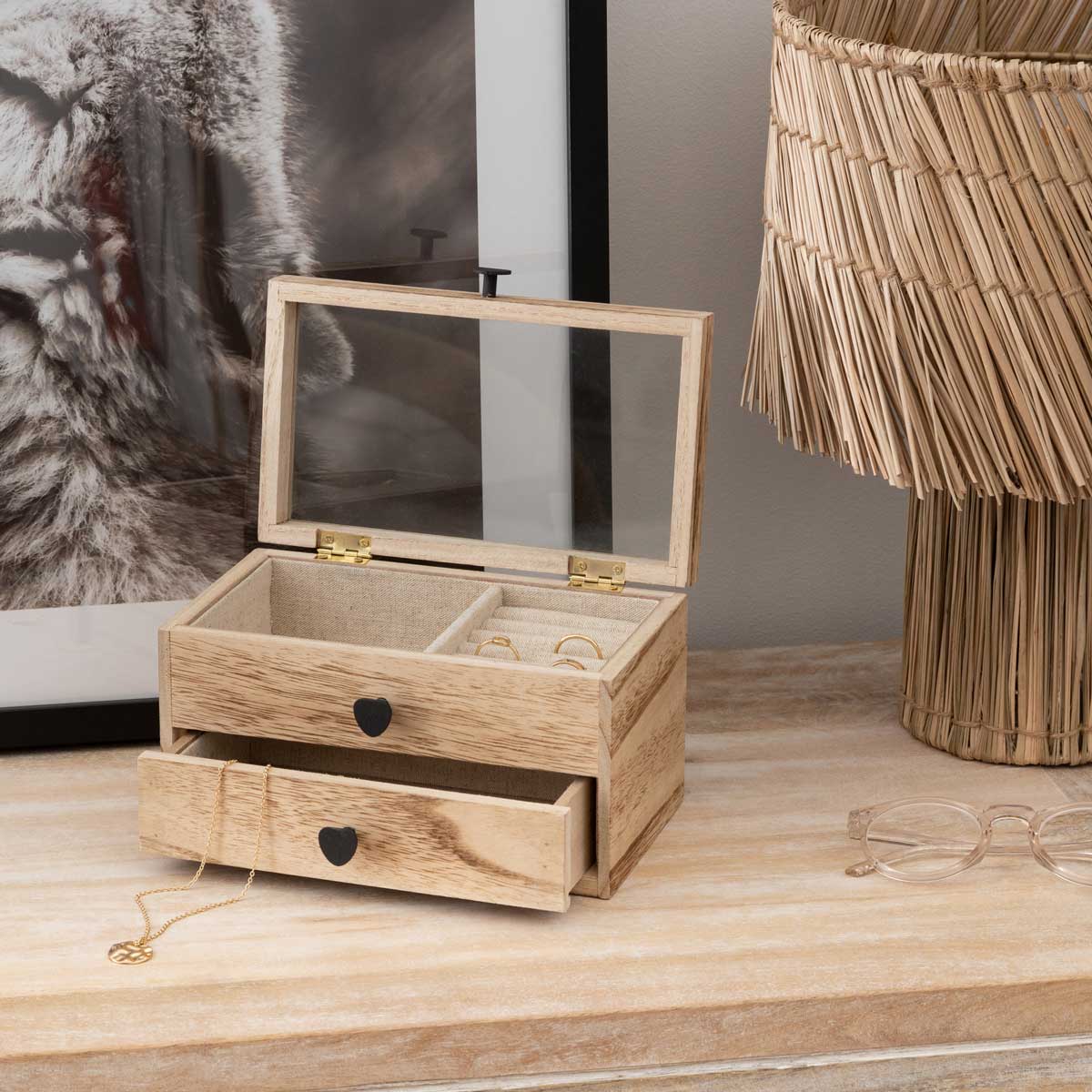 Caixa de bijuteria INU bege em madeira