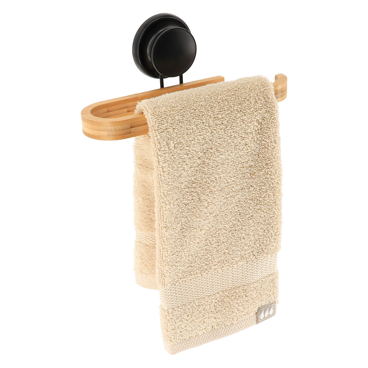 Toalheiro com ventosa preto em bambu