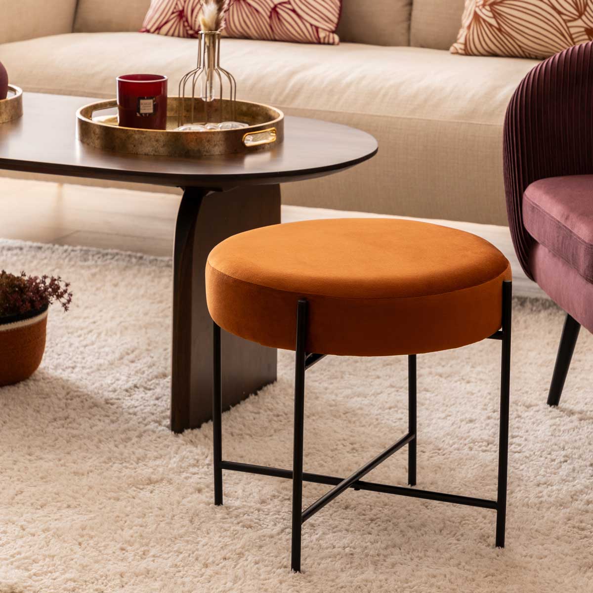 Banqueta ARTY âmbar em veludo