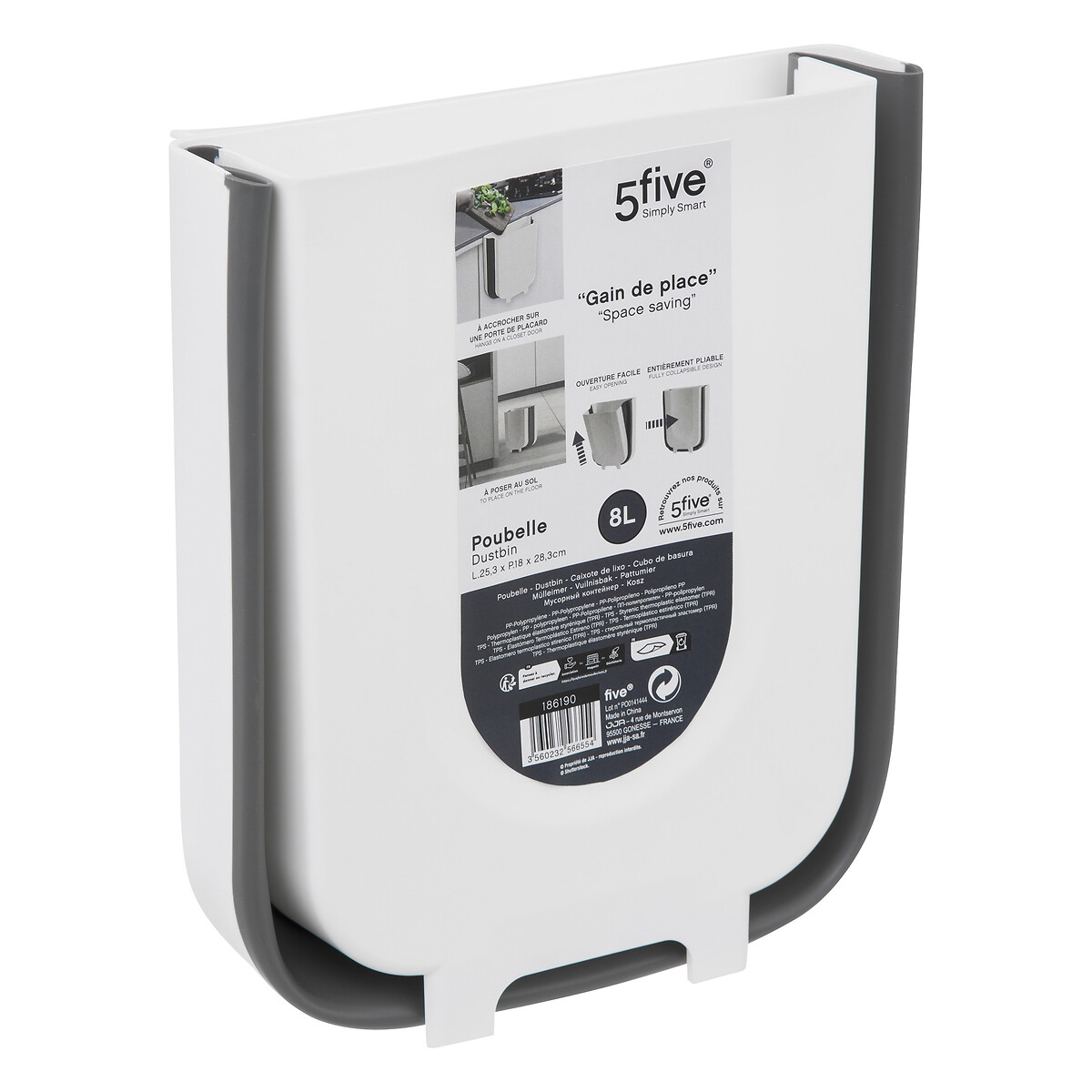 Balde do lixo extensível branco e cinza 8l