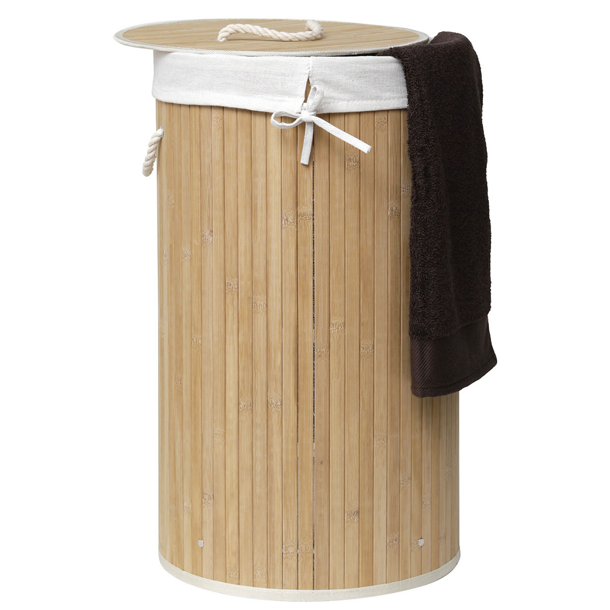 Cesto de roupa wc redondo natural em bambu