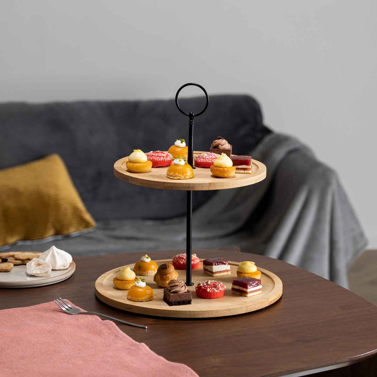 Prato de servir em bambu com 2 níveis