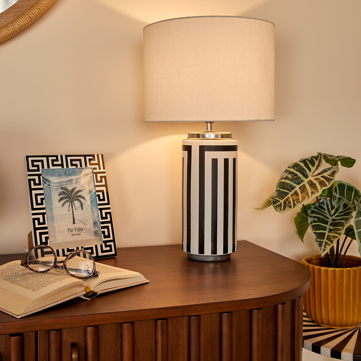 Candeeiro de mesa preto e branco em cer&acirc;mica 50cm