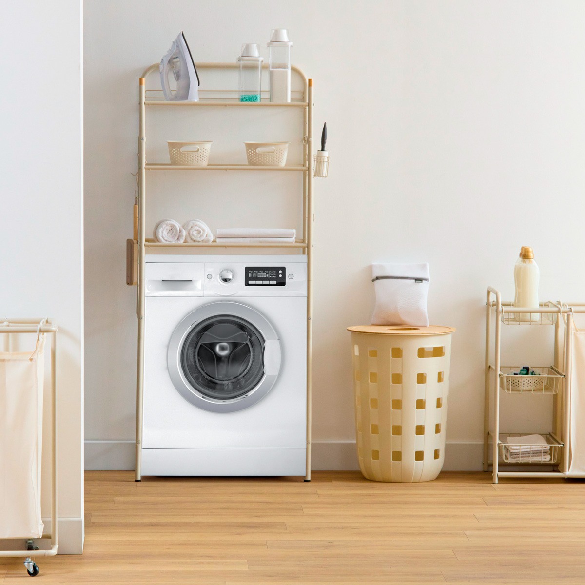 Estante bege para m&aacute;quina de lavar