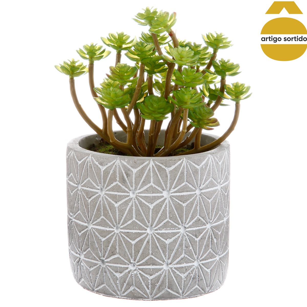 Vaso de cimento com planta artificial 17cm,  Vaso de cimento com planta artificial 17cm