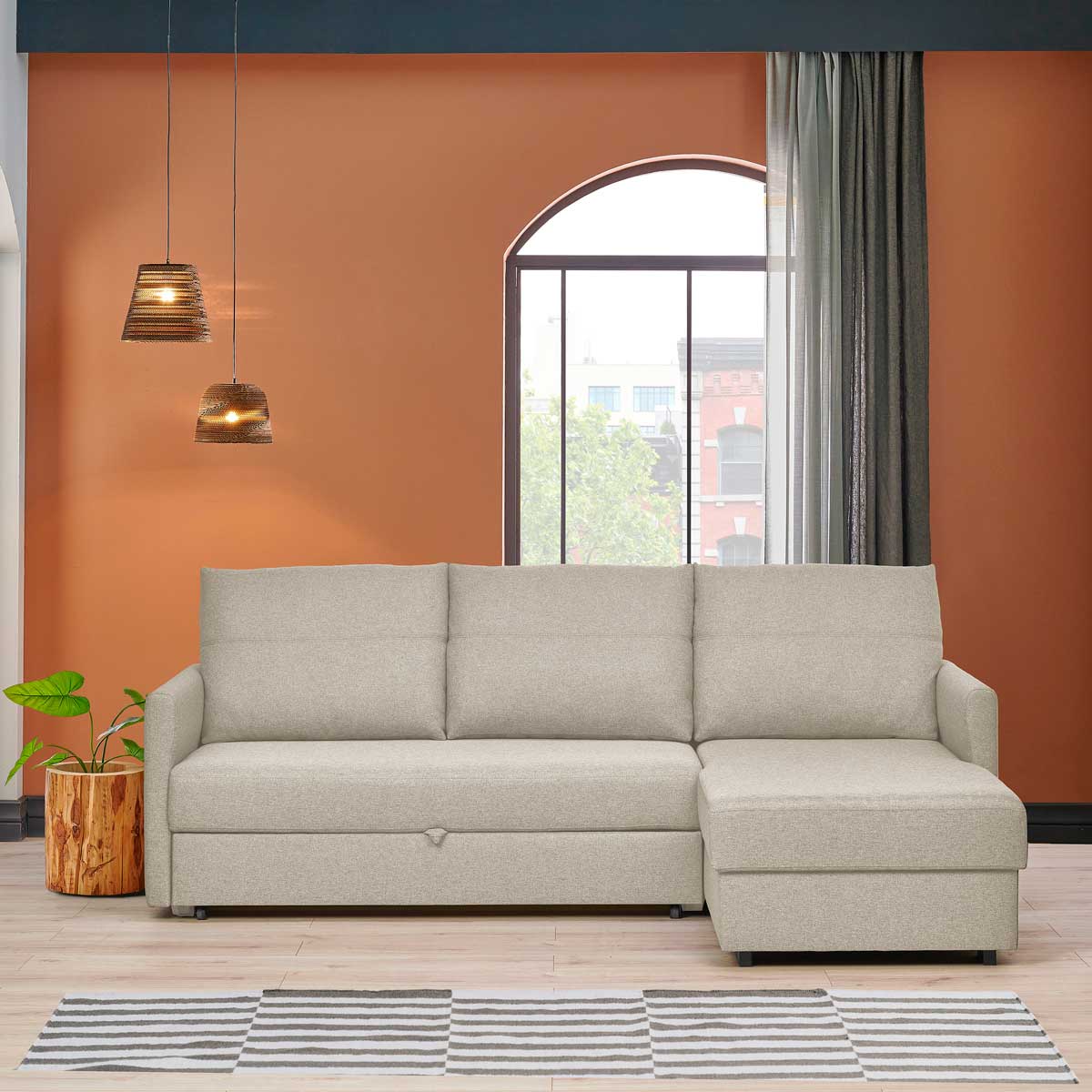 Sofá Cama Alicante Bege Com Chaise Longue hôma