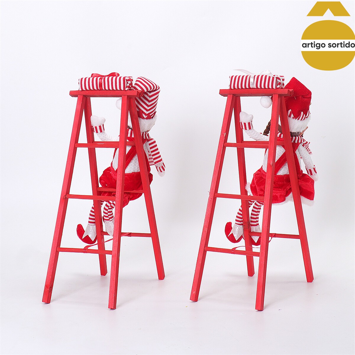 Figura de elfo com escada 49cm,  Figura de elfo com escada 49cm