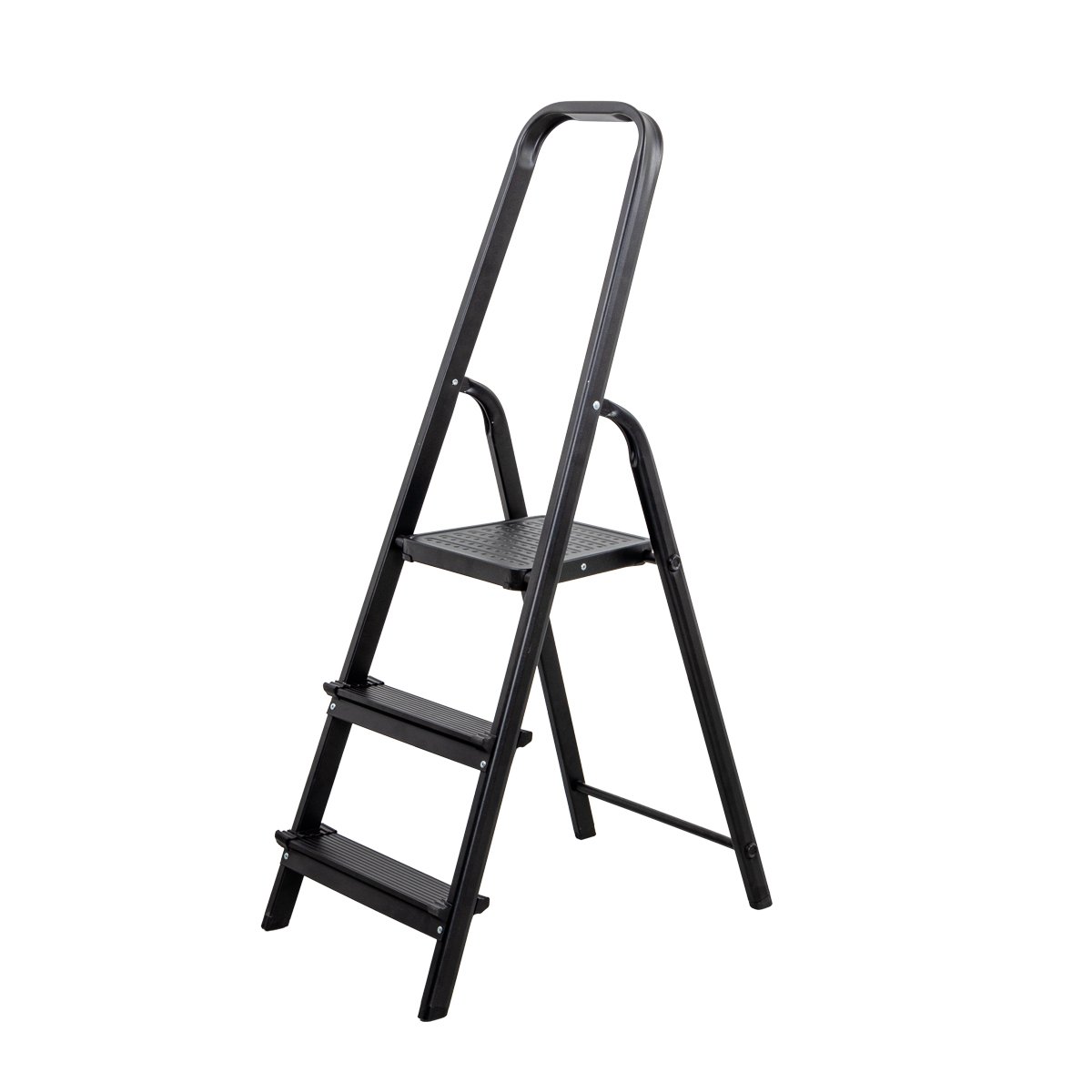 Escadote preto com 3 degraus em alumínio 130cm,  Escadote preto com 3 degraus em alumínio 130cm