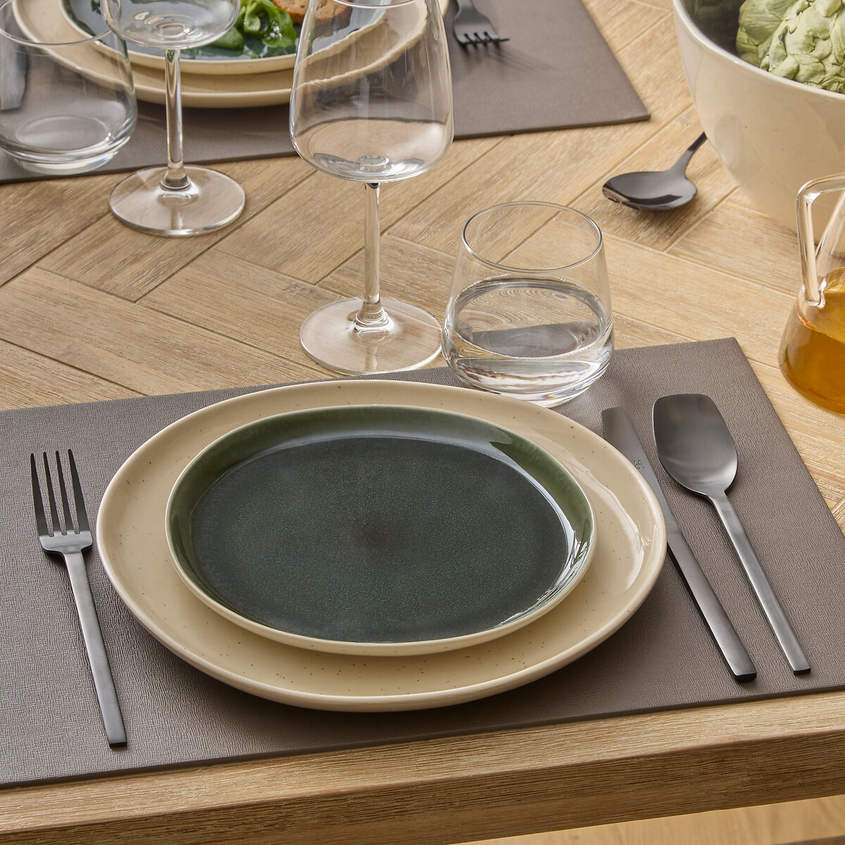 Prato de sobremesa WONJA verde em cer&acirc;mica 21cm