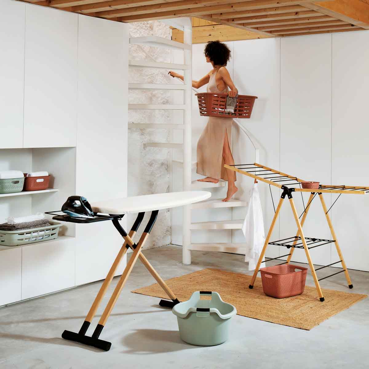 Estendal para roupa em bambu e metal 13m