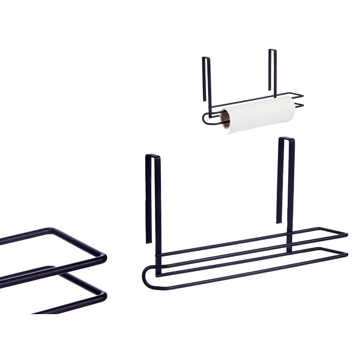 Suporte preto em metal para rolo de cozinha
