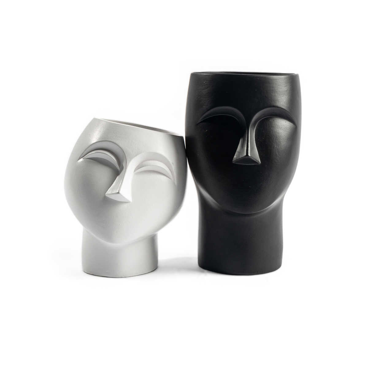 Jarra de cer&acirc;mica preta figura cara de homem