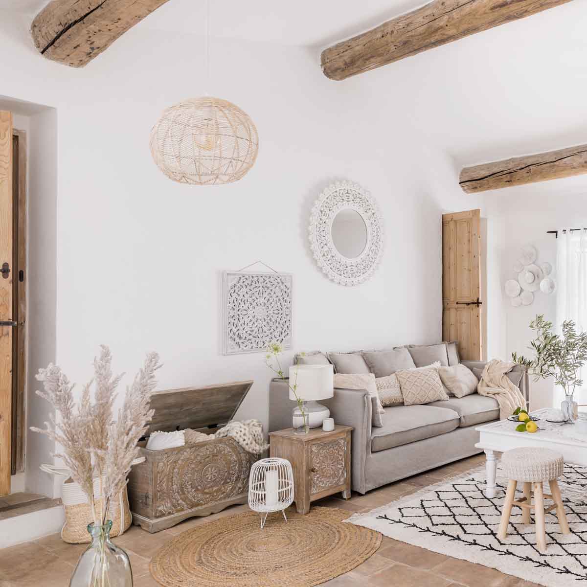 Candeeiro de teto KITA bege em rattan 38cm