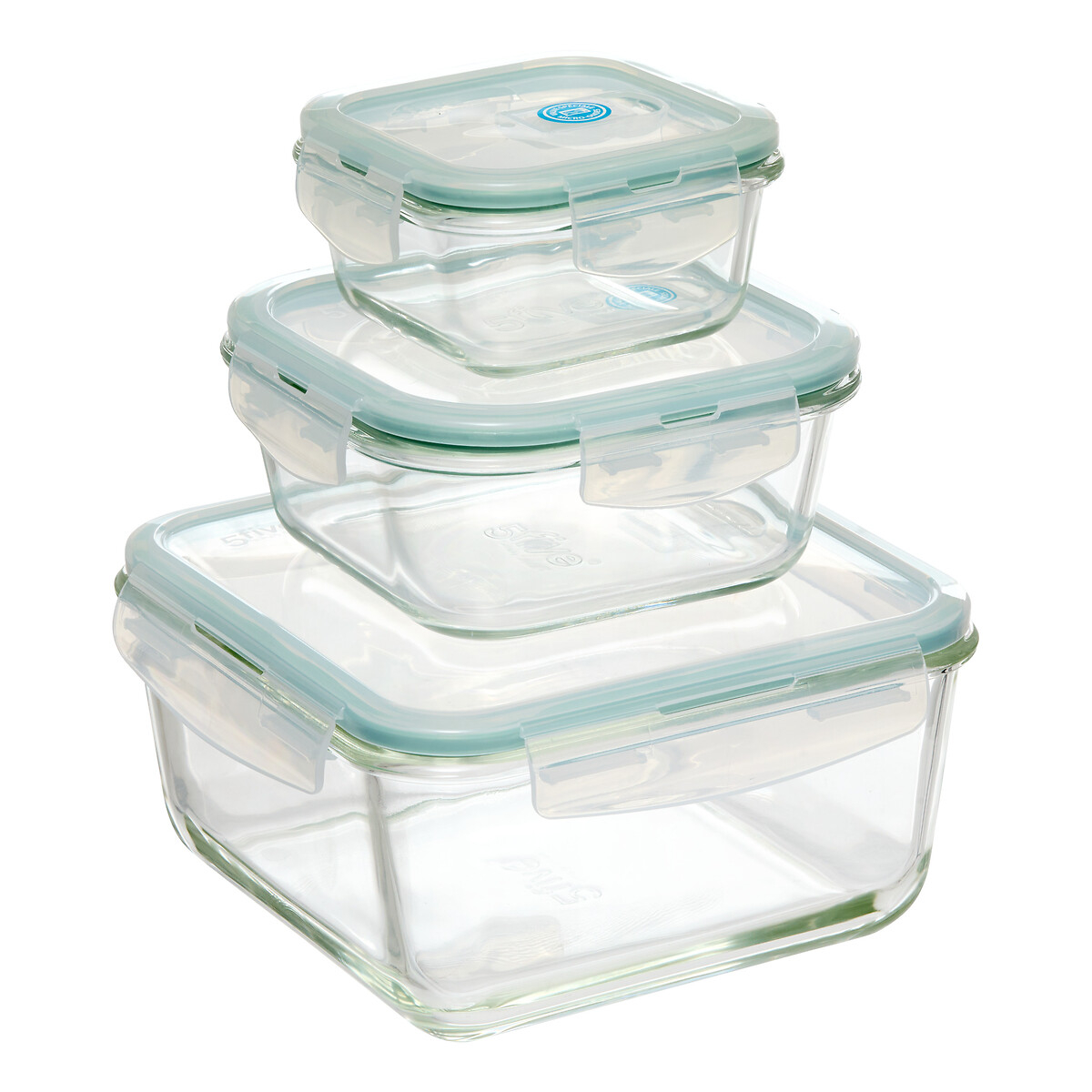 Conjunto de 3 caixas herm&eacute;ticas CLIPEAT em vidro