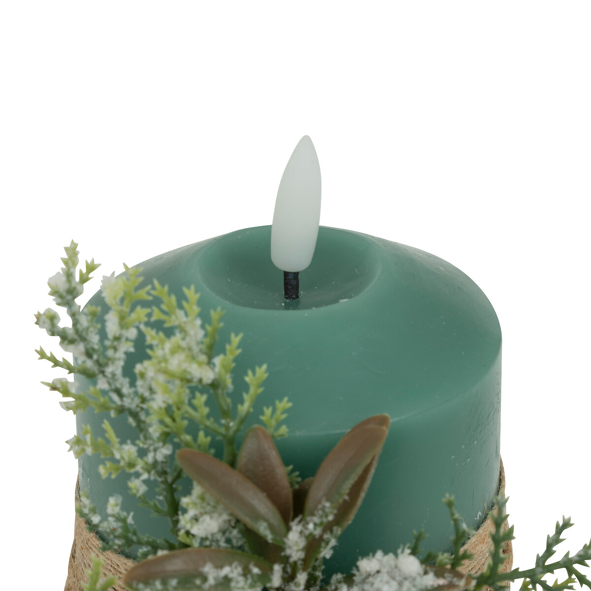 Vela com pinhas e bagas verde 12,5cm