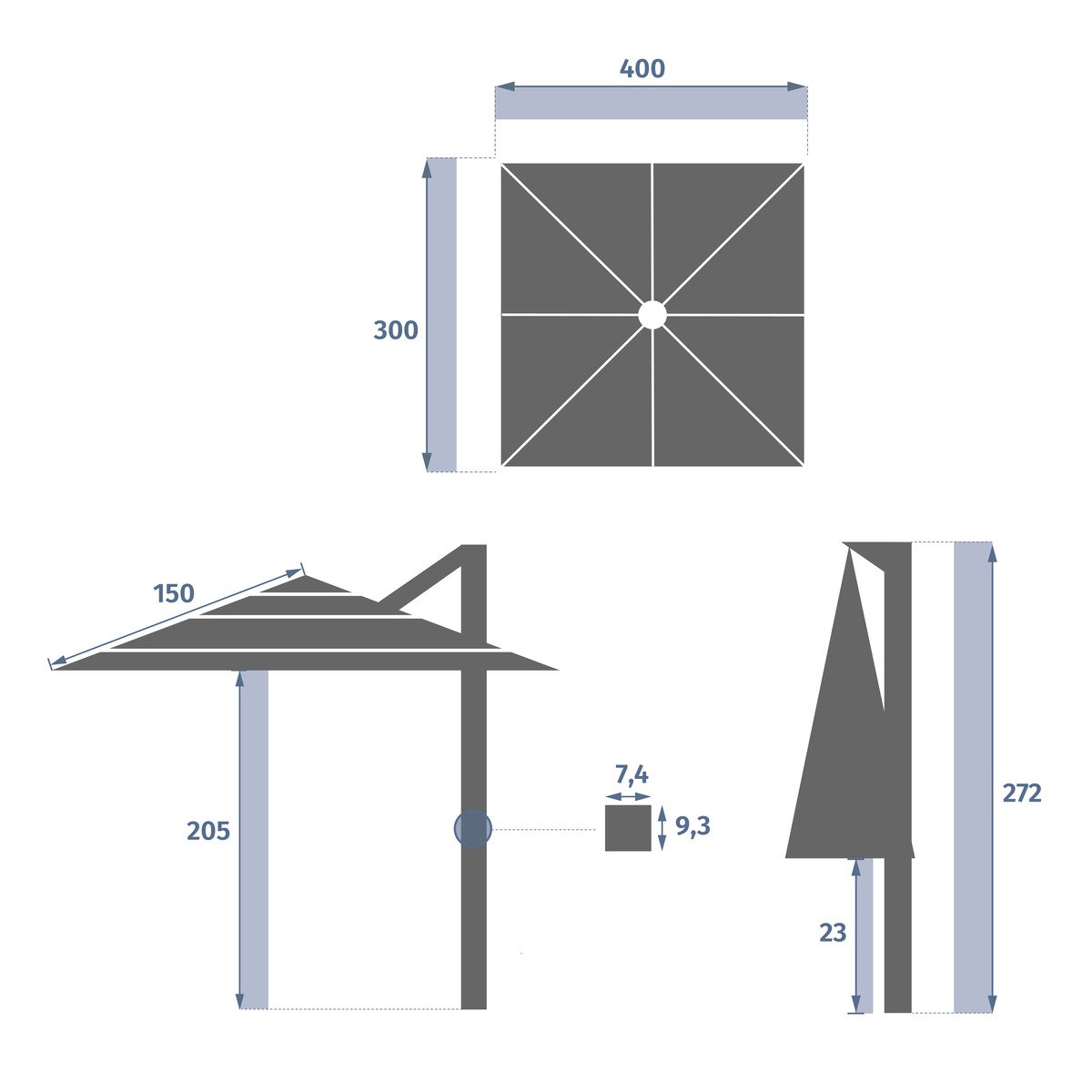 Guarda-sol MELHIA cinza graphite e antracite 4x3m