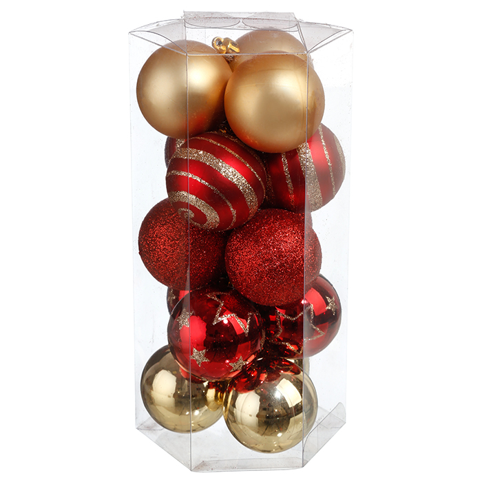 Conjunto de 15 bolas vermelhas e douradas 5cm