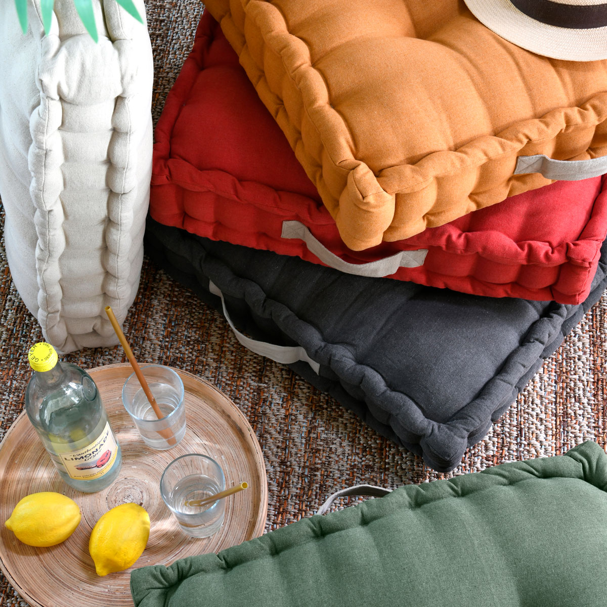 Almofada de ch&atilde;o RILAX cru em algod&atilde;o 60x60cm