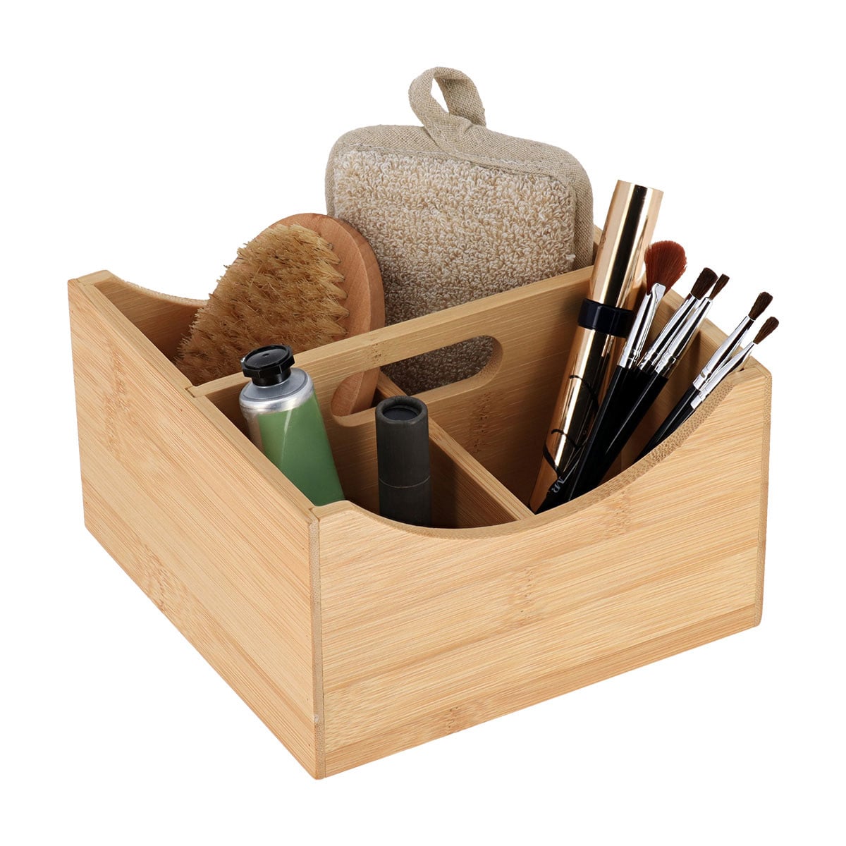 Organizador com 4 compartimentos castanho em bambu