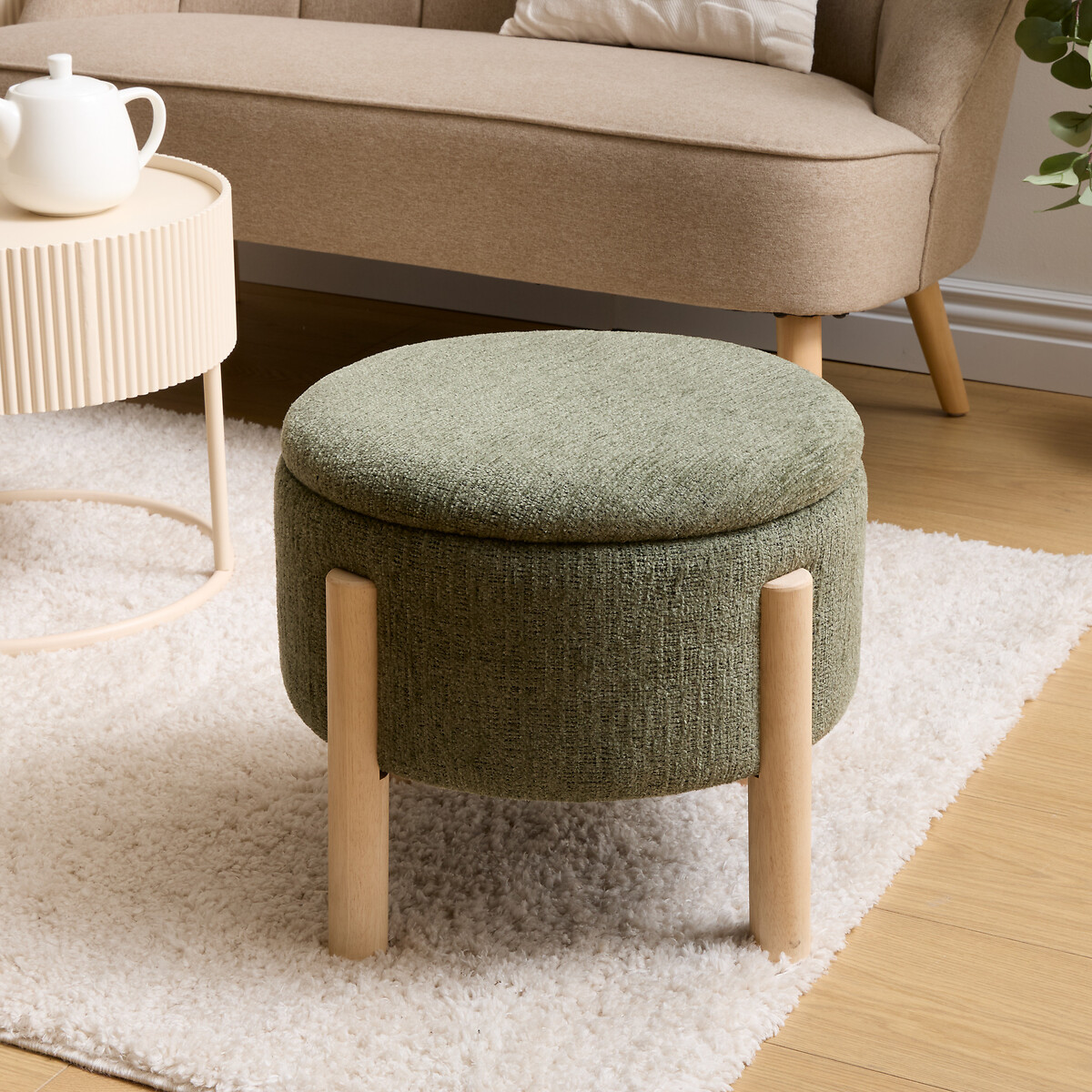 Pufe com arruma&ccedil;&atilde;o ELKI chenille verde caqui