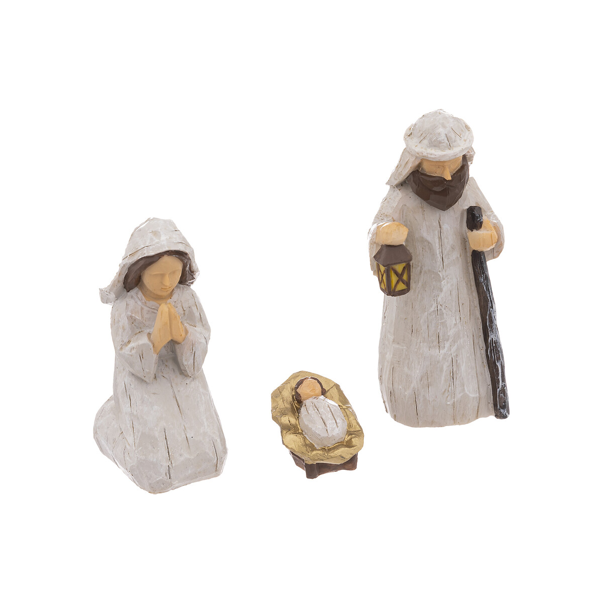 Pres&eacute;pio de madeira com 3 figuras