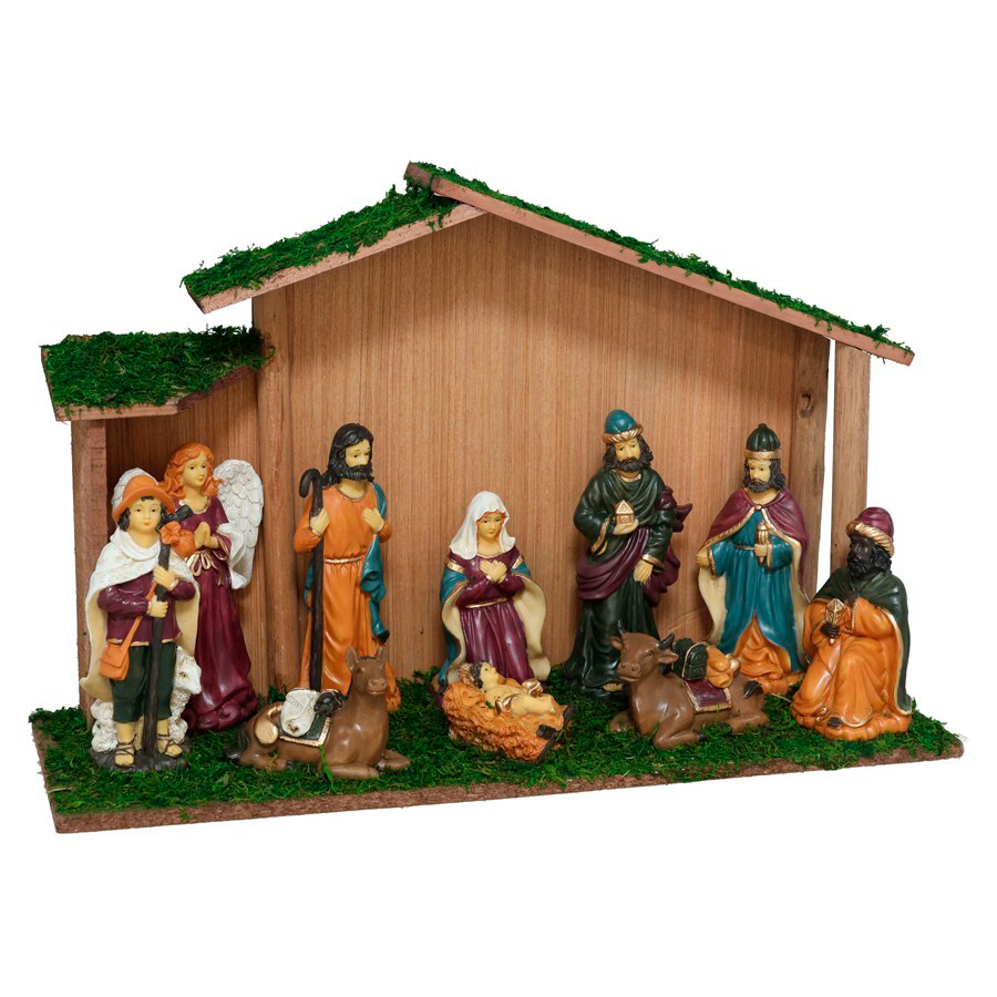 Pres&eacute;pio com 10 figuras e cabana