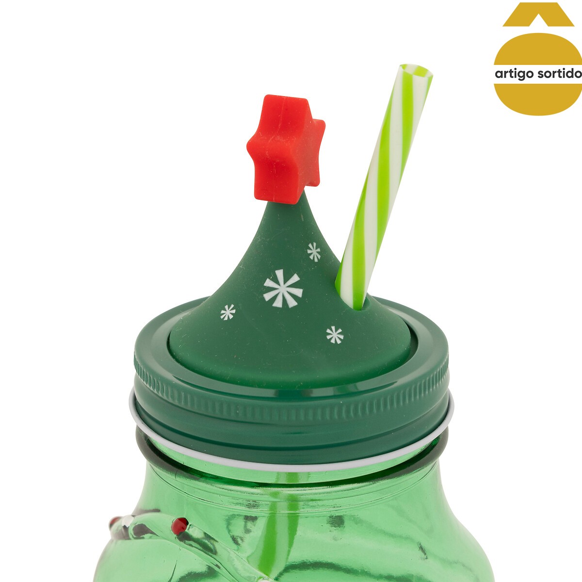 Copo com palhinha &aacute;rvore de natal 13,5cm