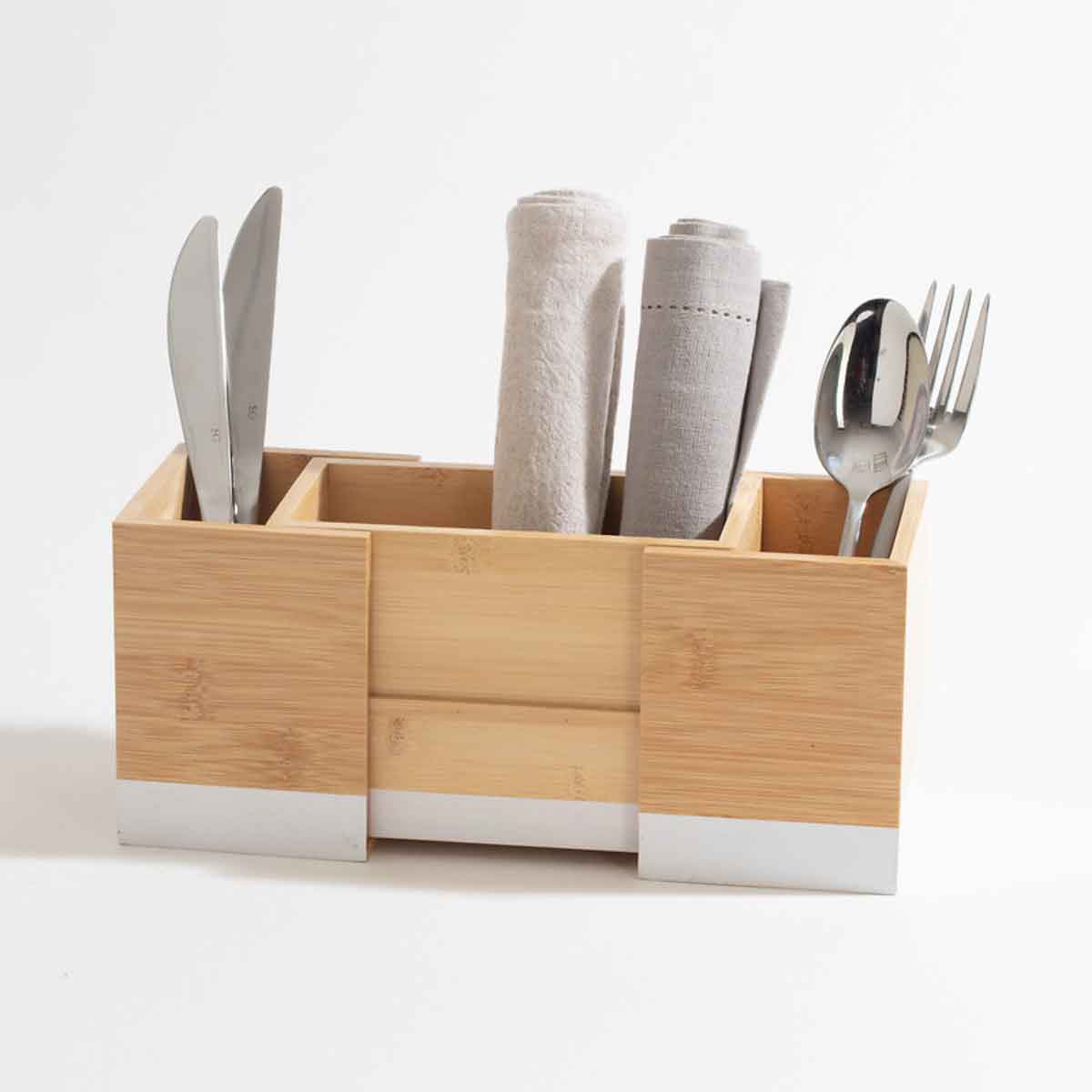 Armazenamento de talheres extens&iacute;vel em bambu