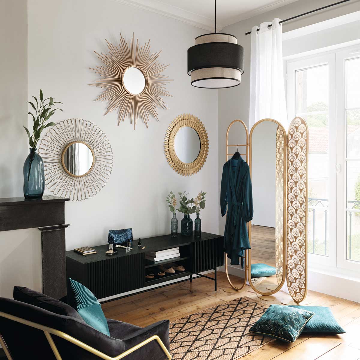 Espelho decorativo sol dourado 99cm