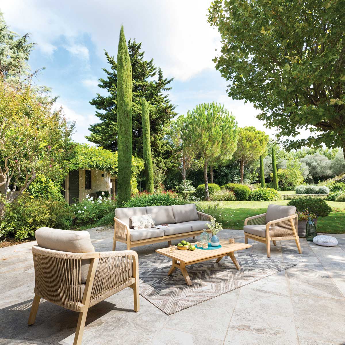 Conjunto de jardim PAPOUASIE taupe em madeira acácia,  Conjunto de jardim PAPOUASIE taupe em madeira acácia