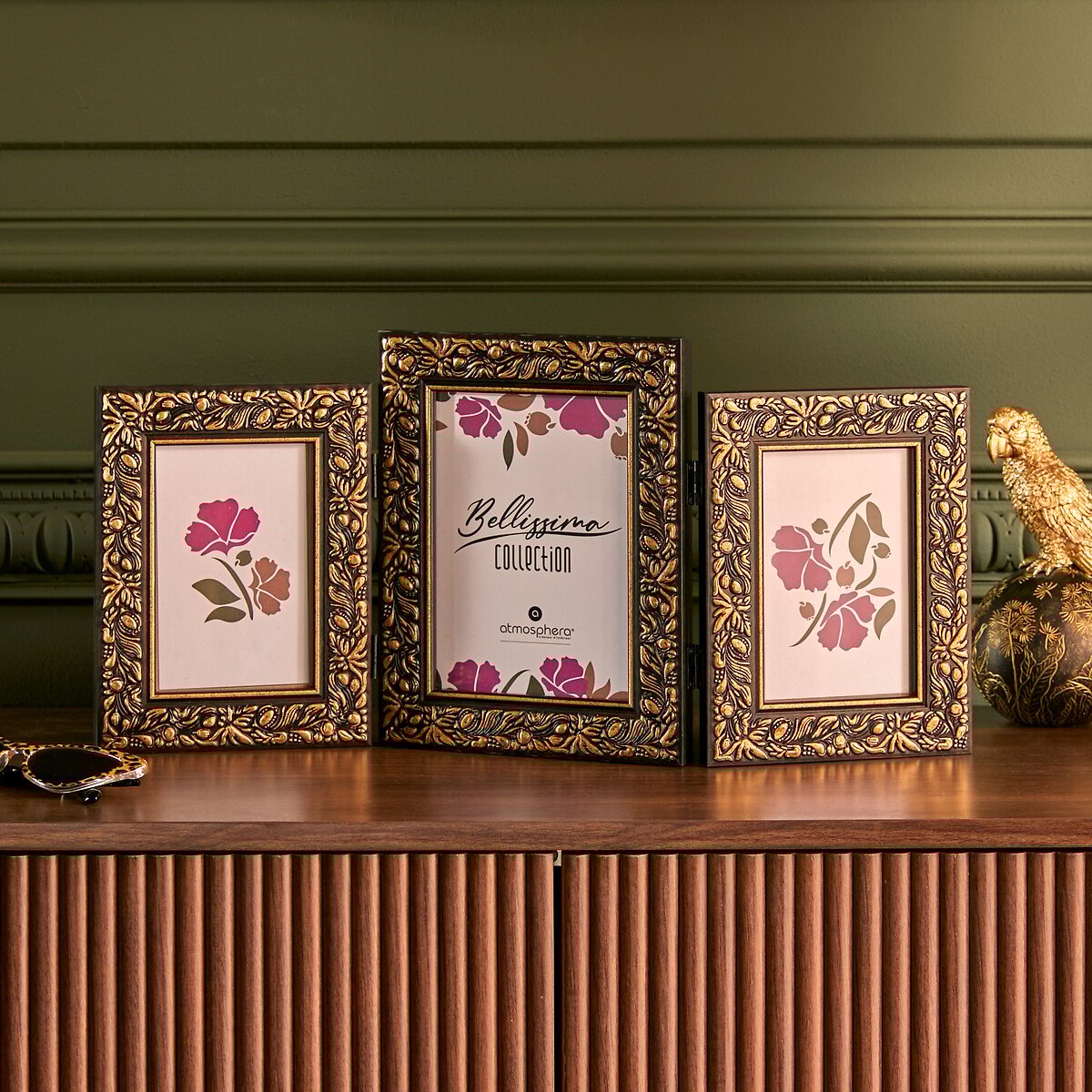 Multimoldura para 3 fotos BELISSIMA preta