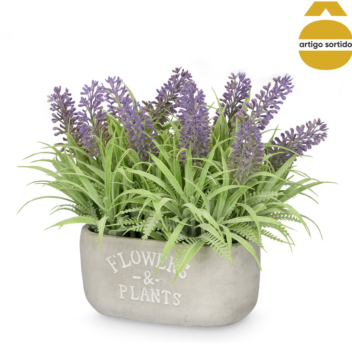 Vaso De Cimento Com Lavanda Artificial