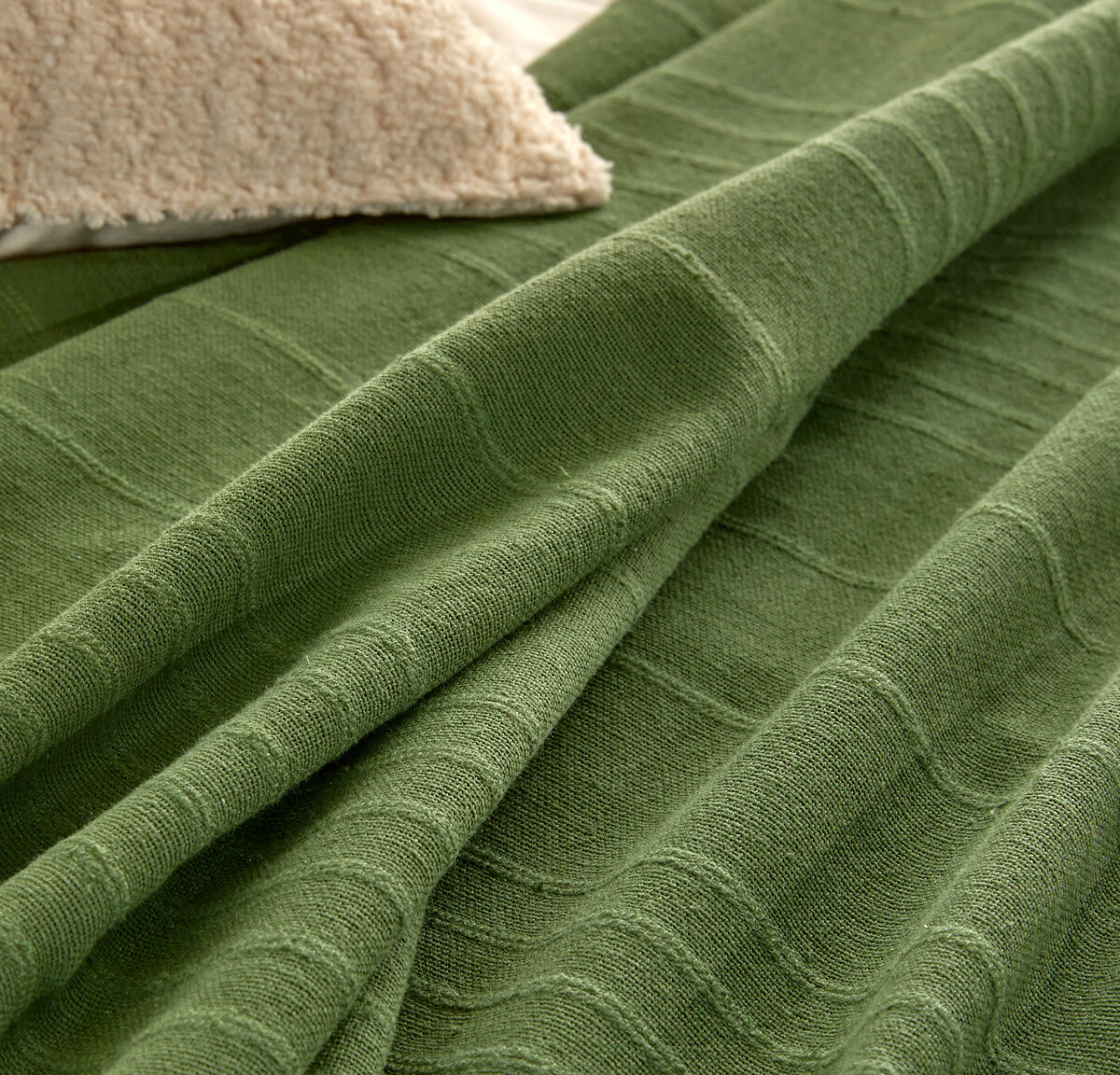 Manta ANJALI verde caqui em algod&atilde;o