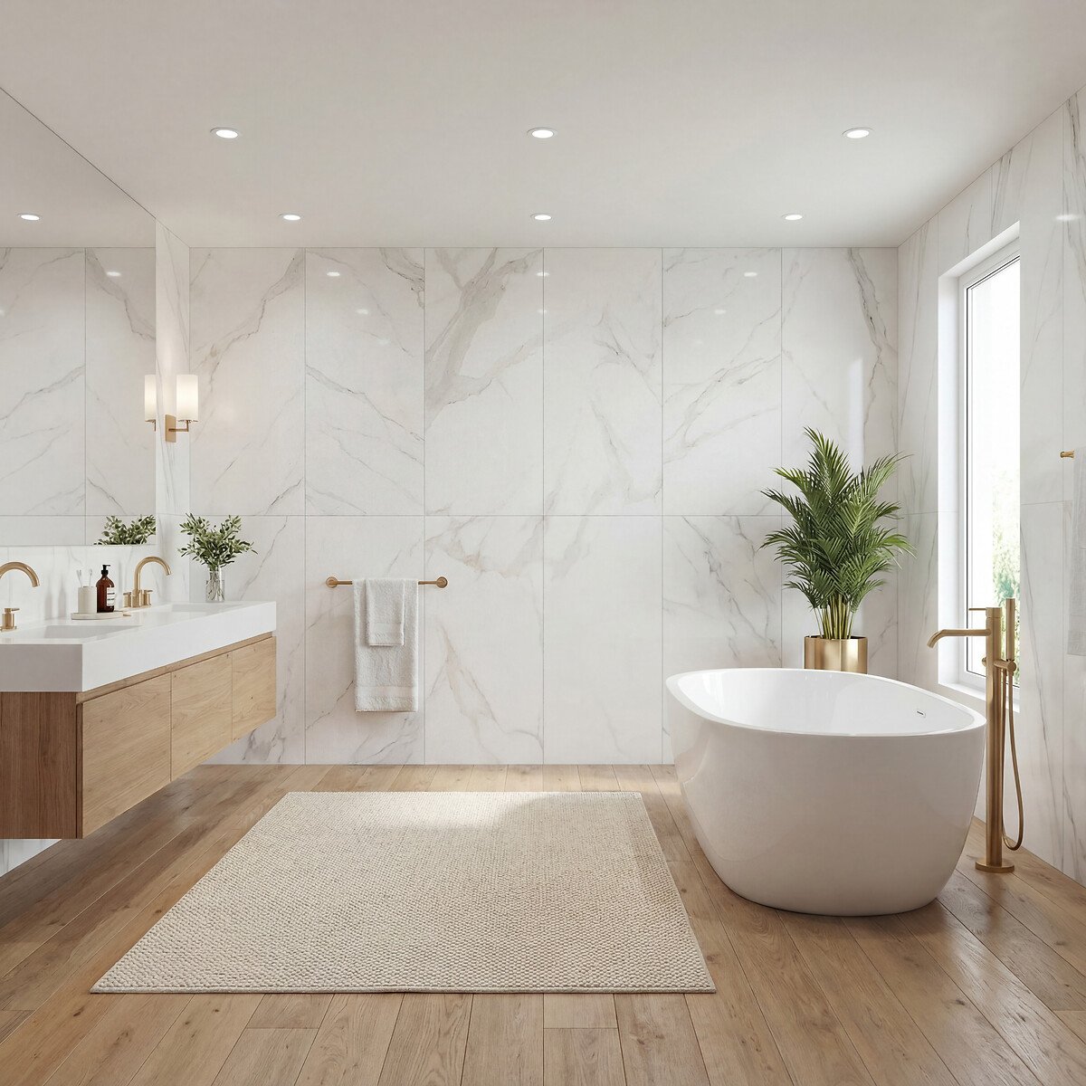 Conjunto de 4 pain&eacute;is decorativos BANO efeito m&aacute;rmore 45x90cm