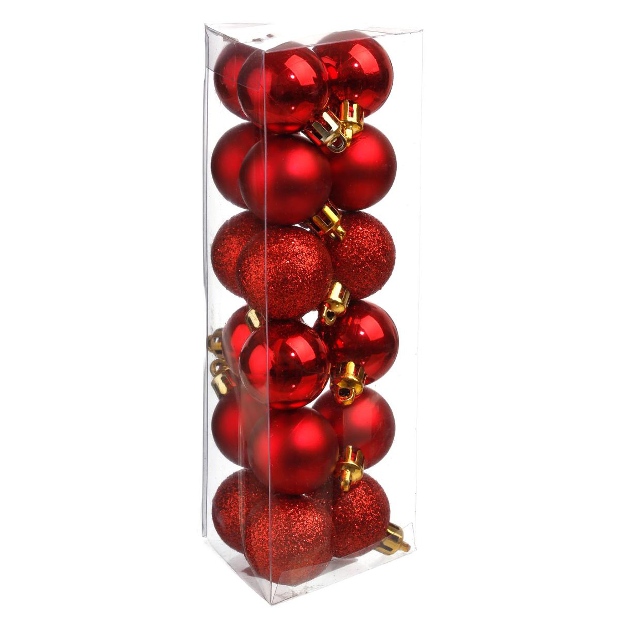 Conjunto de 18 bolas de natal vermelhas decoradas