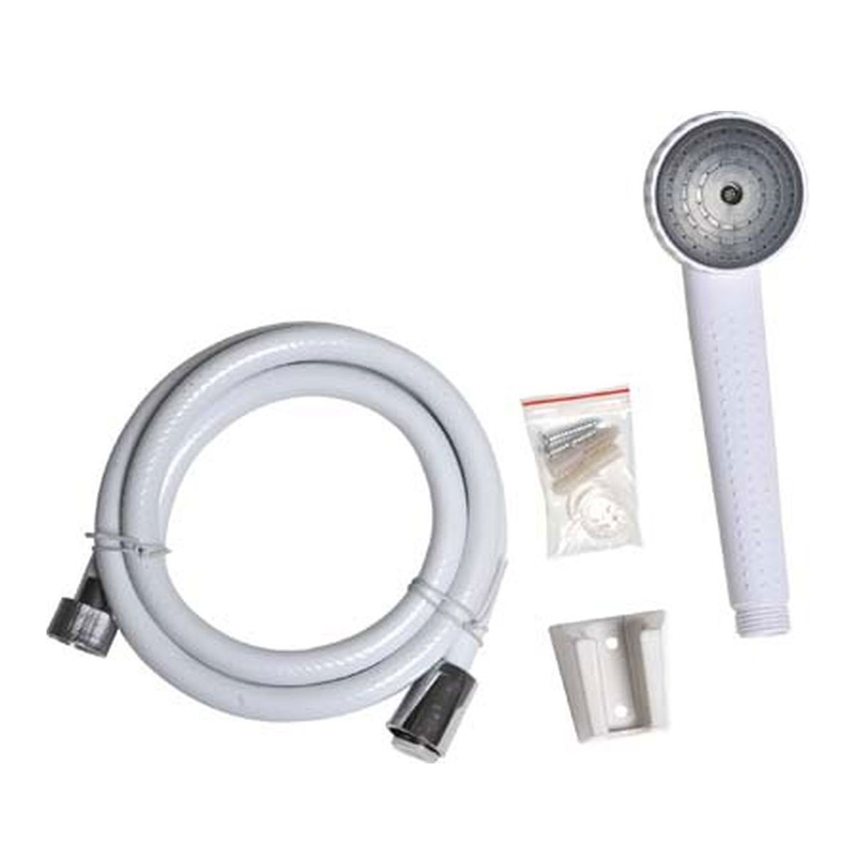 Kit chuveiro branco 1 função e mangueira flexível 150cm,  Kit chuveiro branco 1 função e mangueira flexível 150cm