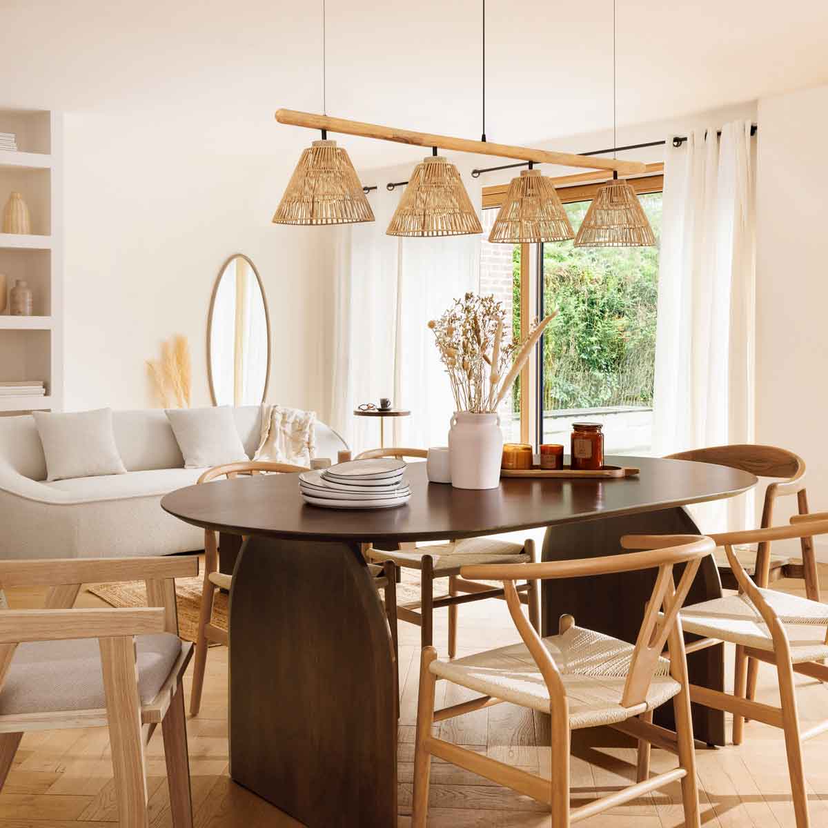 Mesa de jantar ISANA castanha em madeira ac&aacute;cia 180cm