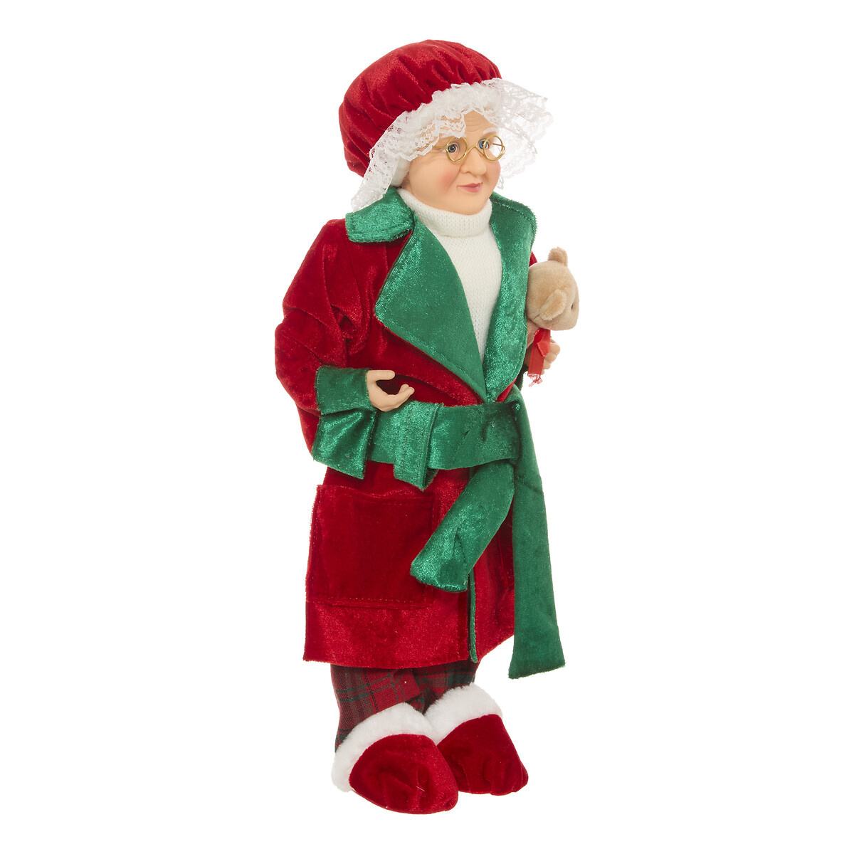 Figura M&atilde;e Natal com robe de veludo e ursinho 45cm