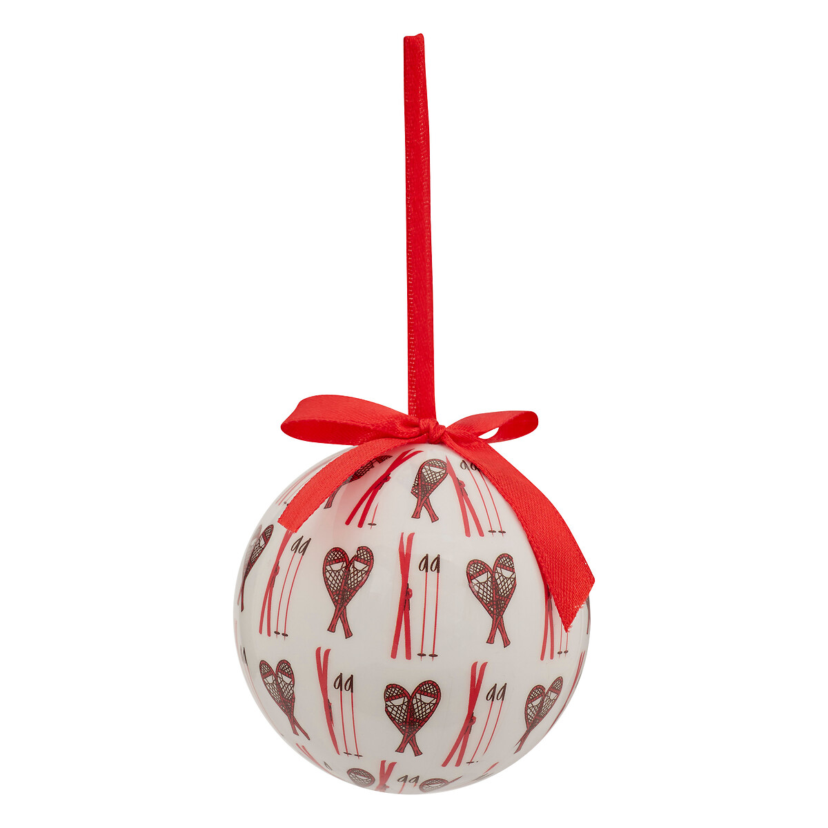 Bola de natal de ski branca e vermelha 7,5cm
