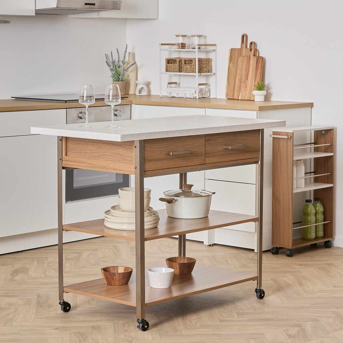 Ilha de cozinha COME castanho em mdf