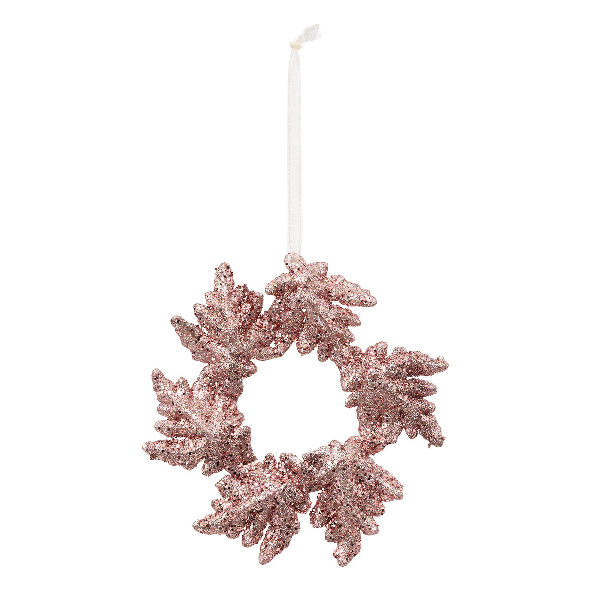 Pendurante de coroa com folhas rosa 13cm