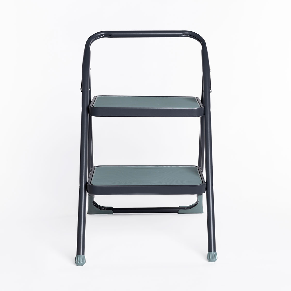 Escadote Cinza Em Metal Com 2 Degraus